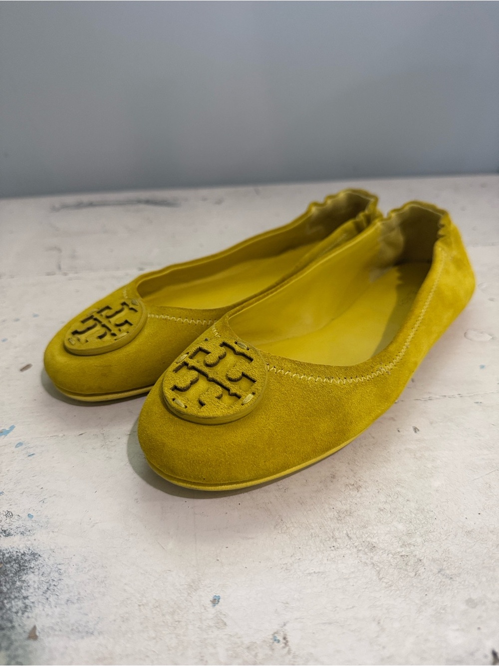 Tory Burch Canary Yellow Leather Minnie Travel Ballet Flats - Sz. 8